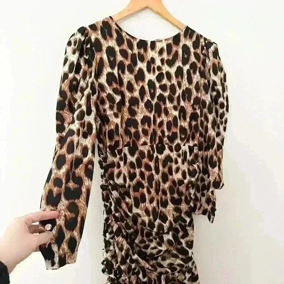 GRACIA Womens Leopard Animal Print Designer Dress MEDIUM Classic Classy Business - Picture 2 of 10